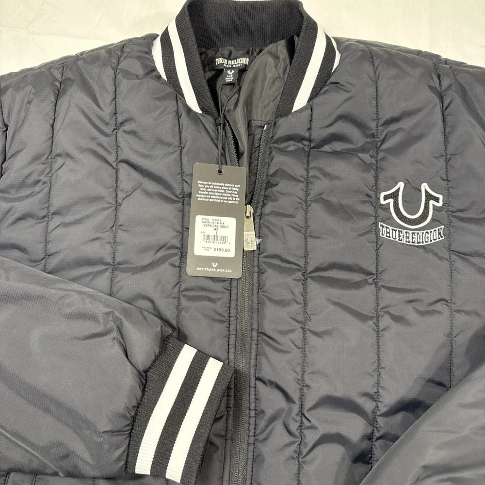 JACKET PUFFER True Religion MENS LRG BOMBER QUILTED COAT WHT TRIM NWT 107823